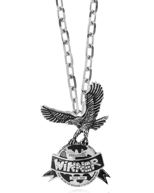 DSquared² White Logo Charm Necklace for men