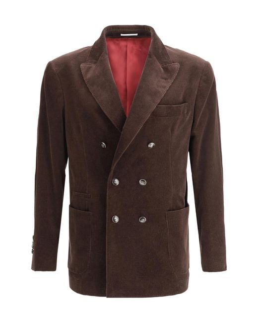 Brunello Cucinelli Brown Double Breasted Long Sleeved Blazer for men