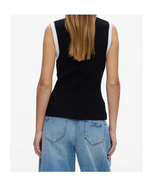 Karl Lagerfeld Black Ribbed-Knit Contrast-Trim Tank Top