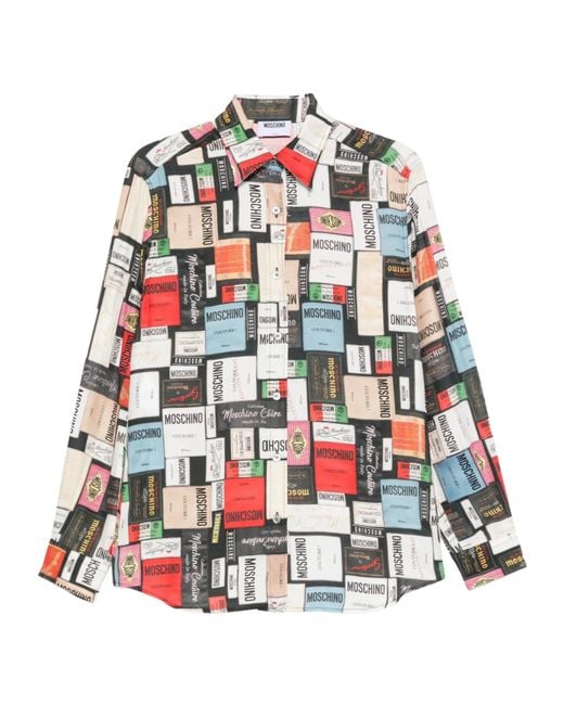 Moschino Red Logo-Print Silk Shirt