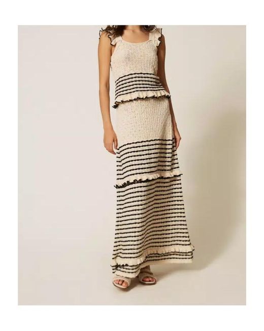 Twinset Natural Striped-Detail Ruffled Blouse