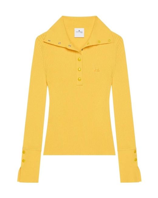 Courreges Yellow Ribbed-Knit Polo Top