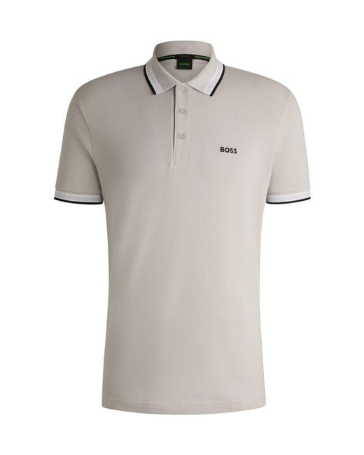 Boss White Striped Collar Polo Shirt for men