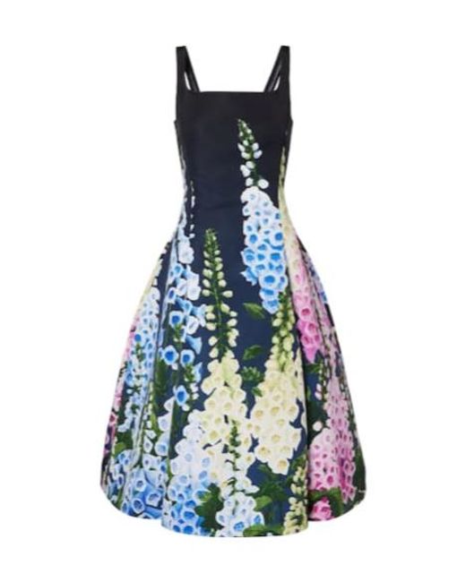 Oscar de la Renta Blue Floral Faille Coktail Dress