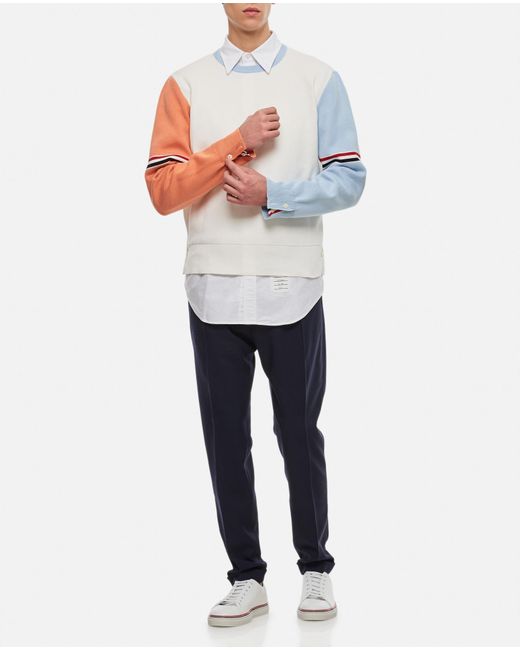 Thom Browne White Color-Block Crewneck Sweater for men