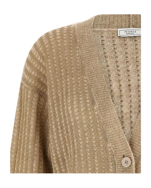 Peserico Natural Waffle Lamé Knit Cardigan