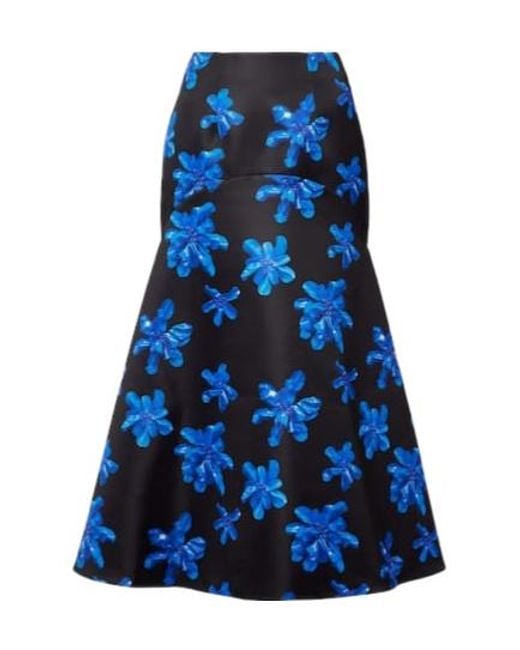 Emilia Wickstead Blue Tamilla Floral Midi Skirt