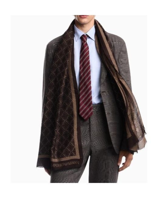 Emporio Armani White Geometric Pattern Scarf for men