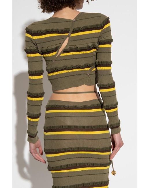 Jacquemus Green Striped Cropped Jumper