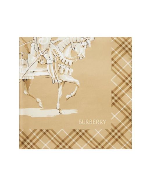 Burberry Natural Equestrian Check Silk Scarf