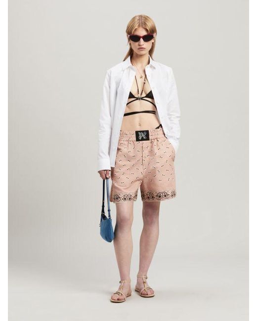 Palm Angels Natural Paisley-Printed Elastic Waist Shorts