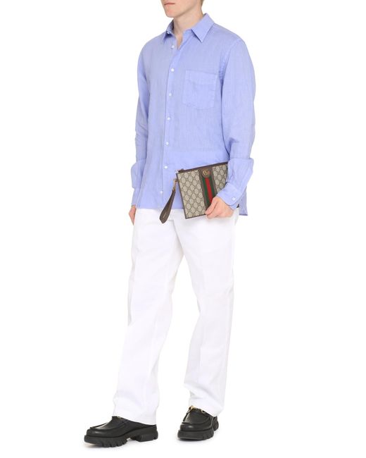 Aspesi Blue Button-Up Long-Sleeved Shirt for men