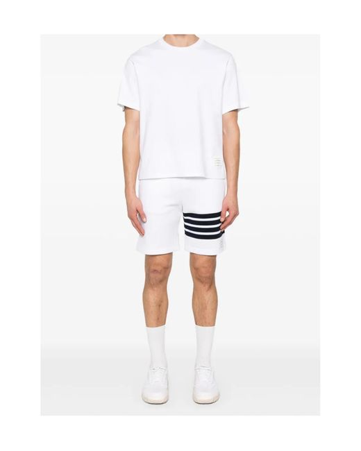 Thom Browne White Stripe Detailed Crewneck T-Shirt for men