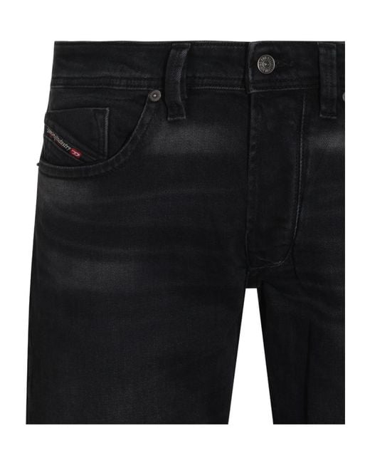 DIESEL Black Logo Patch Straight-Leg Skinny Jeans for men