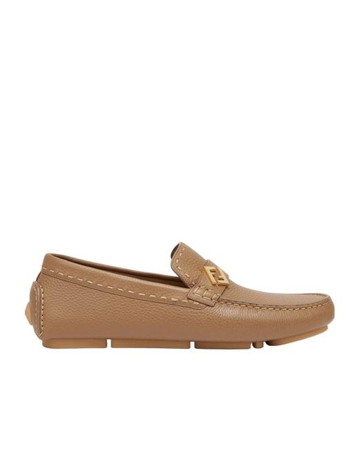 Fendi Brown Ff Plaque Driving Loafers for men