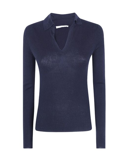 Max Mara Blue Gergo Ribbed Polo Knitted Top