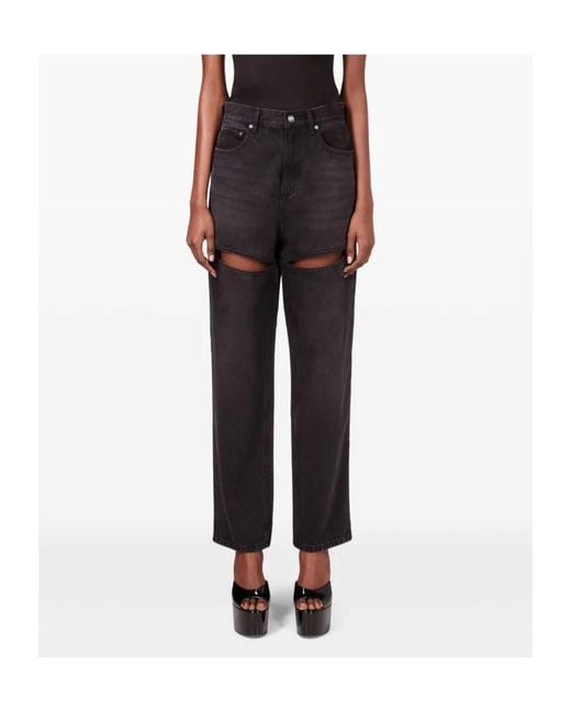 Area Black Embellished Mid-Rise Slit Jeans