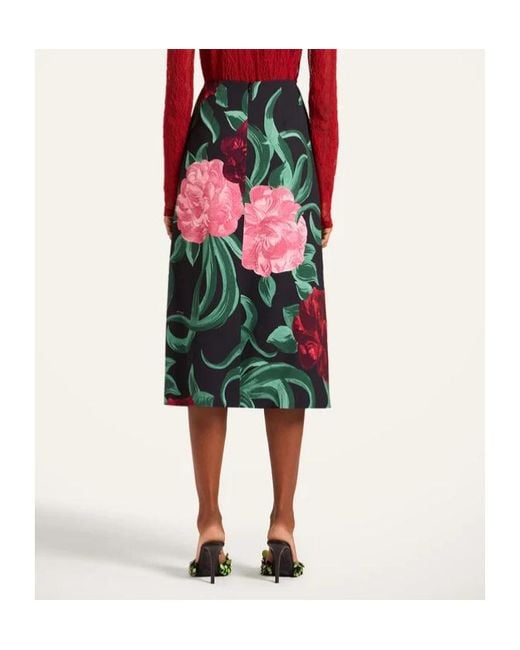 LaDoubleJ Green La Doublej Peony Print Pencil Skirt