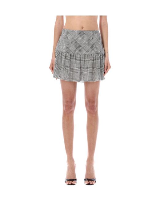 Alessandra Rich Gray Check-Pattern Lace-Up Mini Skirt