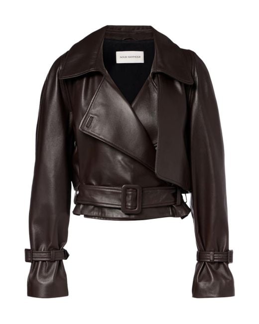 Nour Hammour Black Hatti Cropped Leather Jacket