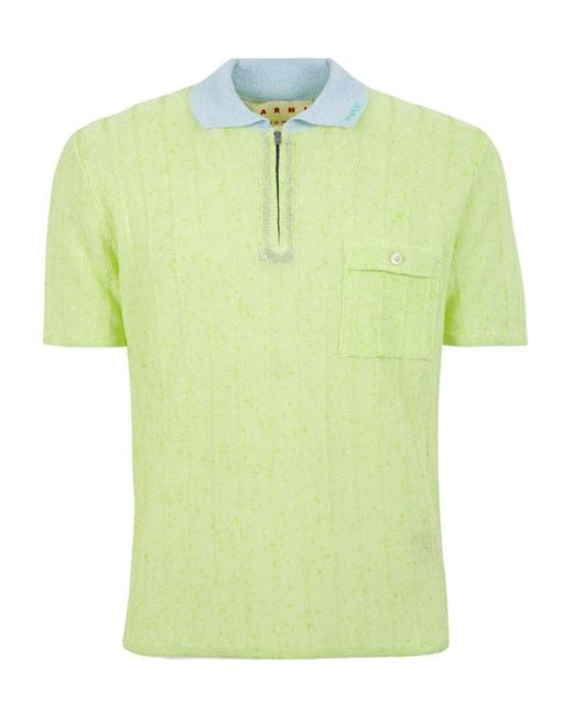 Marni Green Zip Pocket Knit Polo Shirt for men