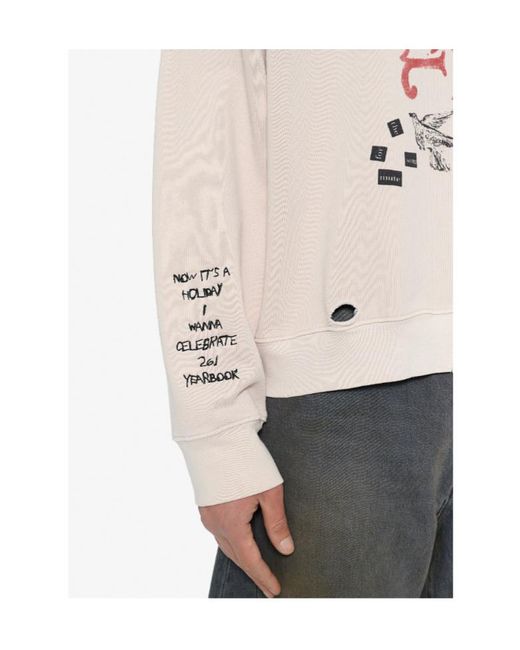 Song For The Mute White Distressed Graphic-Print Sweatshirt for men