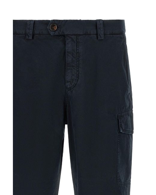 Brunello Cucinelli Blue Garment-Dyed Cotton Cargo Pants for men