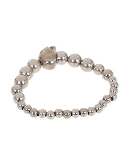 McQueen White Skull Beaded Embellished Bracelet for men