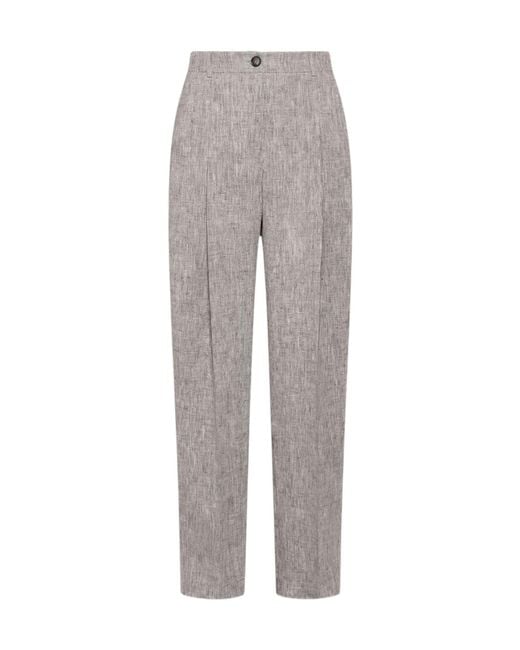 Marella Gray Linen Barrel-Leg Trousers