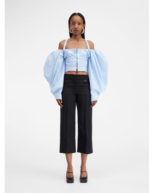 Jacquemus Blue Off-Shoulder Poplin Blouse