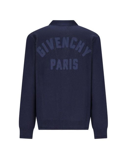 Givenchy Blue Paris Logo V-Neck Knitted Cardigan for men