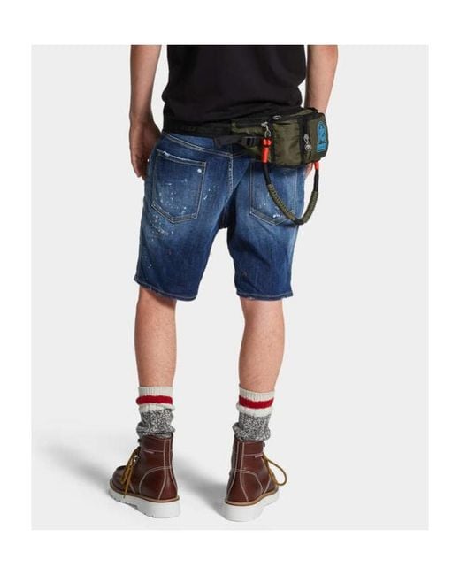 DSquared² Blue Medium Easy Wash Distressed Marine Shorts for men