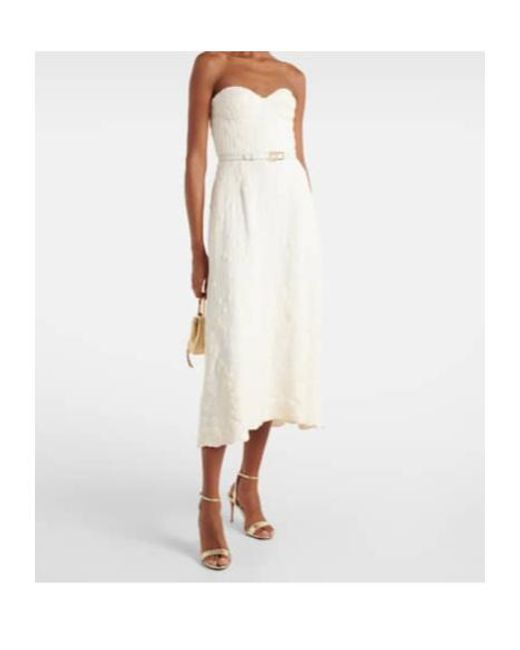 Elie Saab White Embroidered Cady Midi Dress
