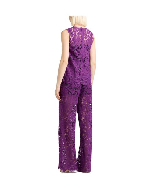 Dolce & Gabbana Purple Solid-Colored Sleeveless Lace Top