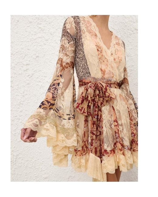 Zimmermann Natural Valiant Panelled Wrap Mini Dress
