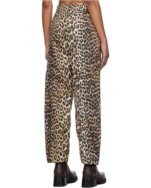 Ganni Black Leopard Duchesse Nylon Cargo Trousers