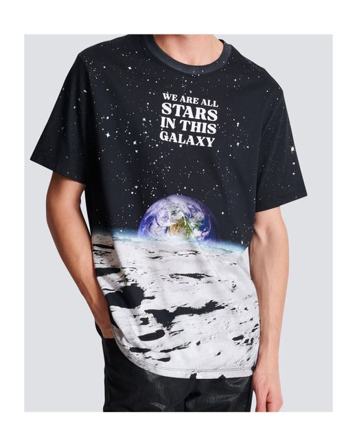 Balmain Black Earth Stars Print T-Shirt for men