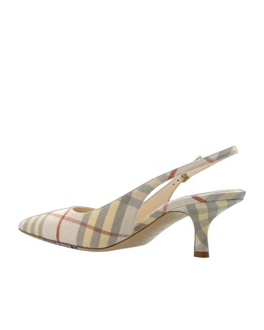 Burberry White Checked Slingback Heeled Pumps