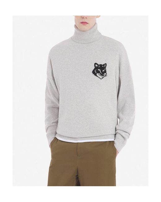 Maison Kitsuné White Maison Kitsuné Roll-Neck Fox Head Intarsia-Knit Jumper for men