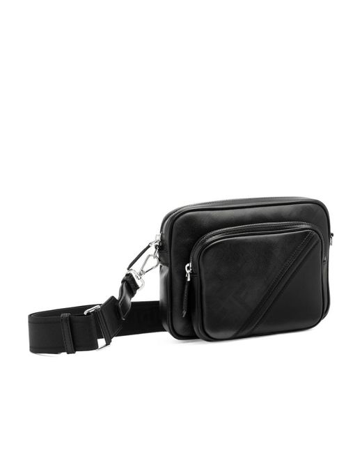 Fendi Black Shadow Diagonal Duo Camera Messenger Bag for men