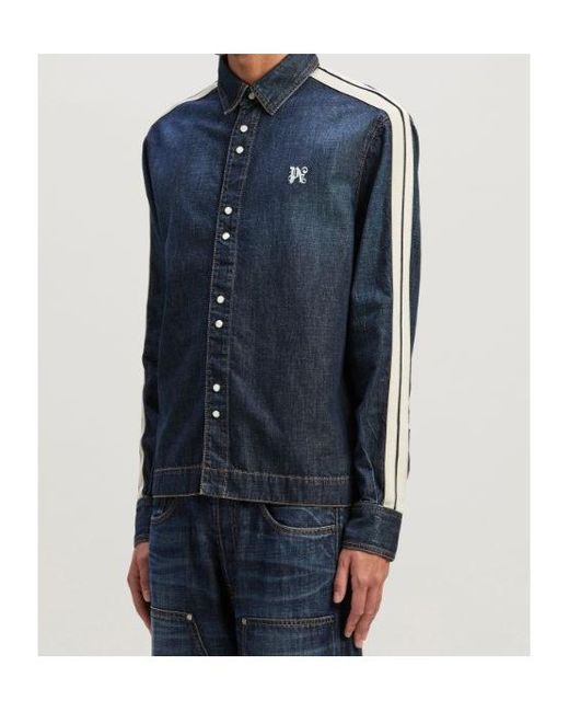 Palm Angels Blue Monogram Detailed Denim Track Jacket for men