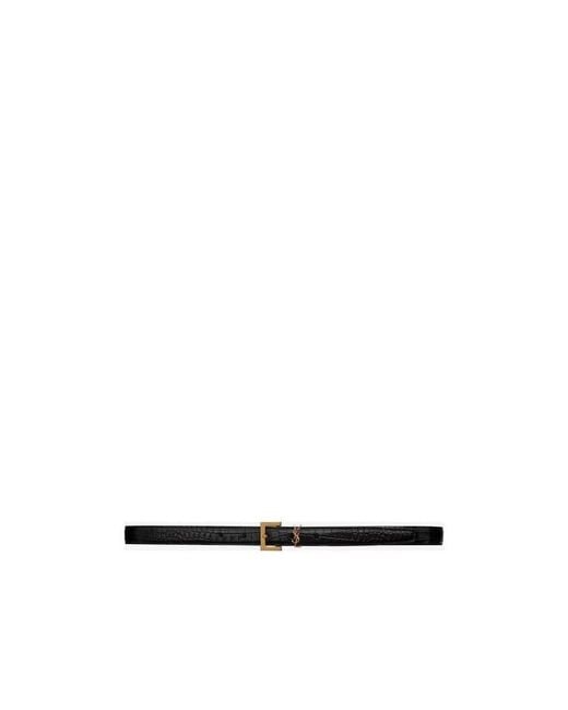 Saint Laurent White Logo Plaque Square Buckled Embossed Belt