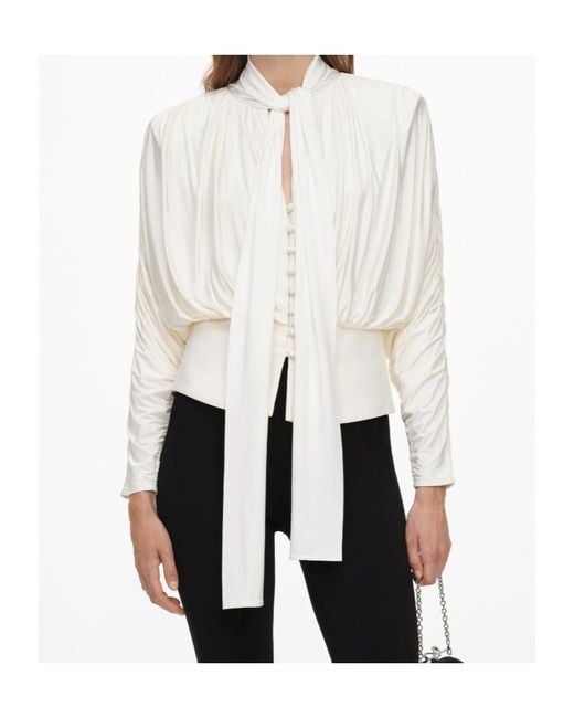 Self-Portrait White Cream Tie-Neck Jersey Top