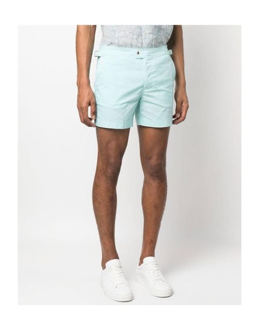 Tom Ford Blue Mid-Rise Side Buckled Swim Shorts for men
