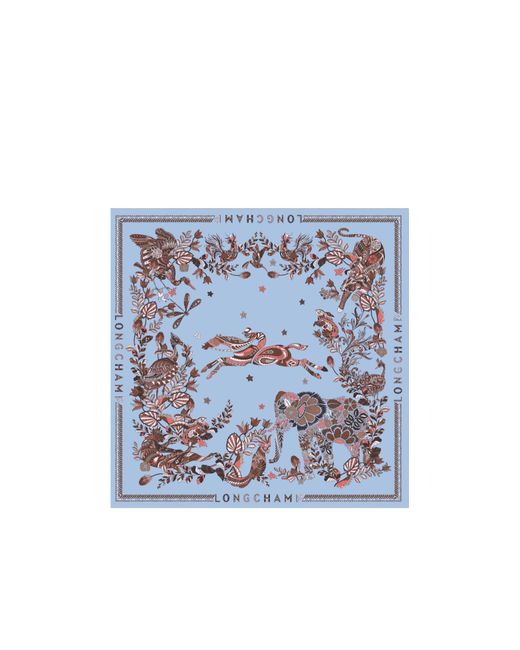 Longchamp Blue Foret Silk Scarf 90