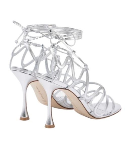 Manolo Blahnik White Strappy Goblet Heel Sandals