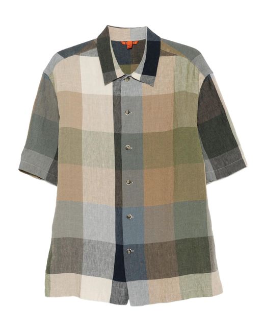 Barena Green Galia Check-Pattern Short-Sleeve Shirt for men