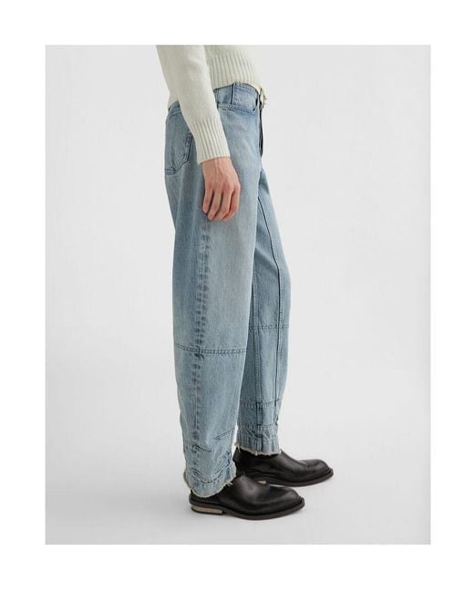 Jil Sander Blue Tapered-Leg Frayed-Hem Jeans