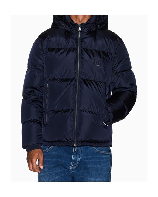 ARMANI EXCHANGE Blue Hooded Padded Down Jacket for men