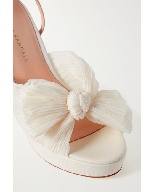 Loeffler Randall White Natalia Bow-Embellished Plissé-Organza Platform Sandals